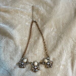 Vintage Gold chain necklace with Cream stones and Crystals and rhinestones